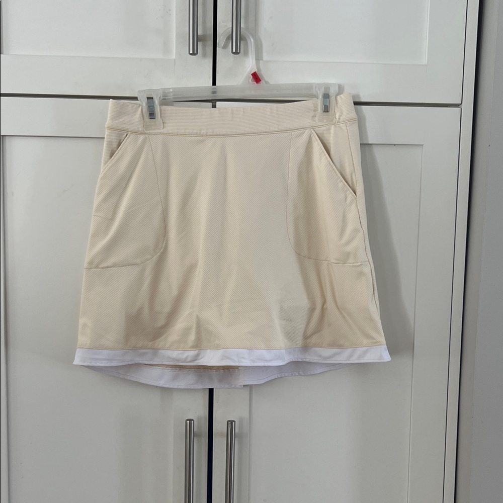 Peter Millar Pale Yellow & White Striped Athletic Skort with White Trim
